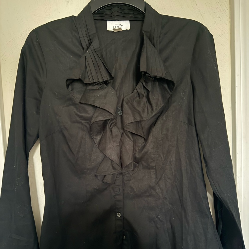 ann taylor loft Black long sleeve blouse Size 2 Made In India